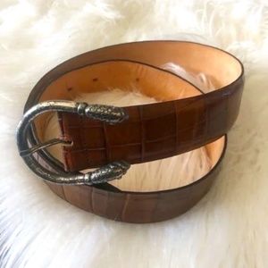 Made in Italy, genuine leather, medium-Brown tones, belt with metal buckle